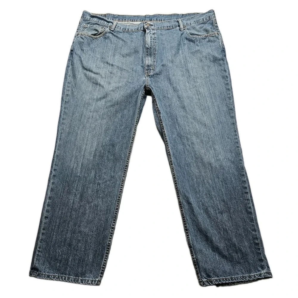 Levis 559 Relaxed Straight Jeans Mens 50x31 Blue Medium Wash Trucker Damaged
